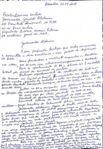 Carta com pedido de desfiliação de Abadia do PSDB, ao presidente nacional, Geraldo Alckmin