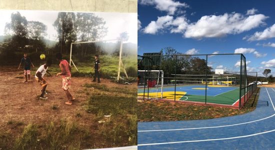 Quadra de esporte em escola pública do Gama (antes e depois da obra)