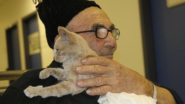 Já medicado, Mese abraça novamente seu gatinho. Crédito: Facebok/NTV Radyo