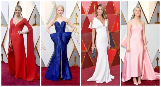 Vários tons de vestidos coloriram o tapete vermelho do Oscar