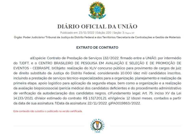 Concurso Tjdft Extrato De Contrato Divulgado Edital Iminente Fluxo De Estudo