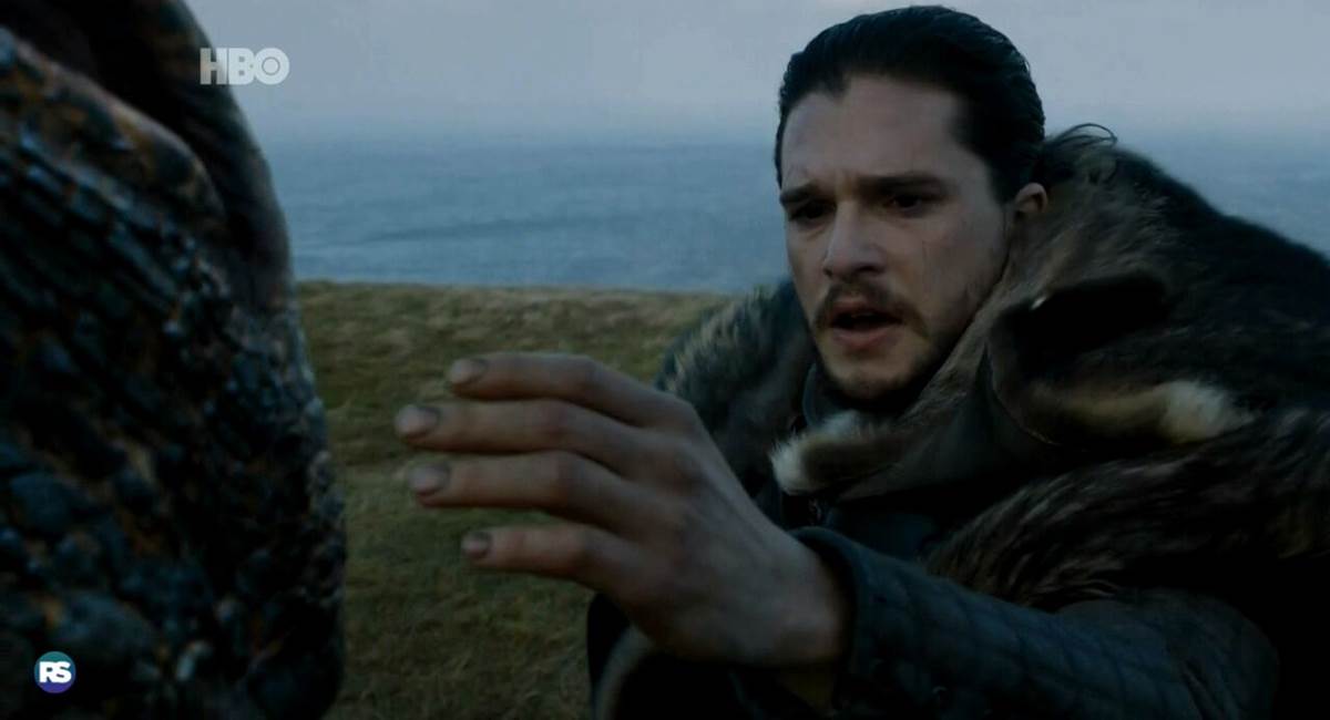 Jon Snow e o dragão Drogon em Game of thrones
