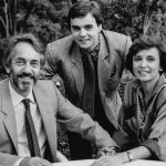 Paulo José, Cassio Gabus Mendes e Joana Fomm como Celso, Junior e Telma na novela Roda de fogo
