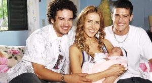 Thiago Mendonça, Leona Cavalli e Alexandre Slavieiro como Bernardinho, Dália e Heraldo na novela Duas Caras